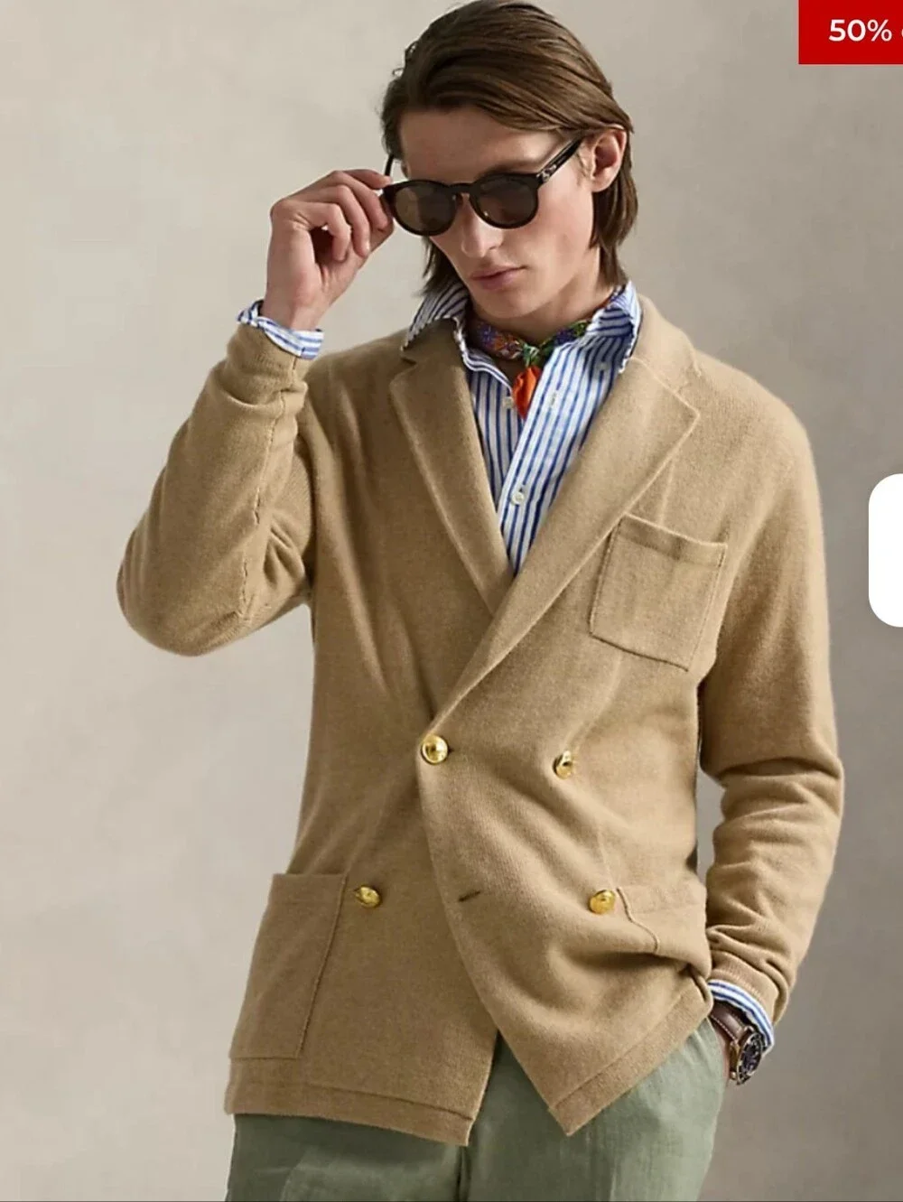 Polo Ralph Lauren Men's Cashmere Blazer Cardigan, Dune Melange, XXL